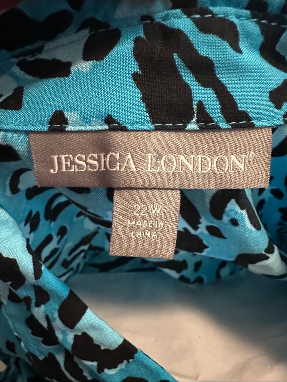 Jessica London Teal and Black Leopard Print Button-Down Blouse Size 22W EUC - Picture 5 of 5
